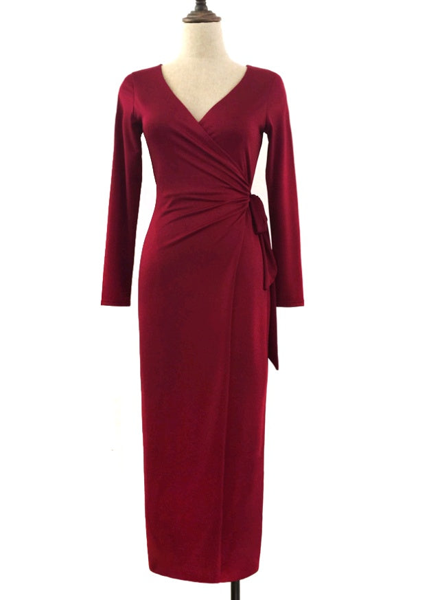 Robe Slim à Col V et Taille Nouée