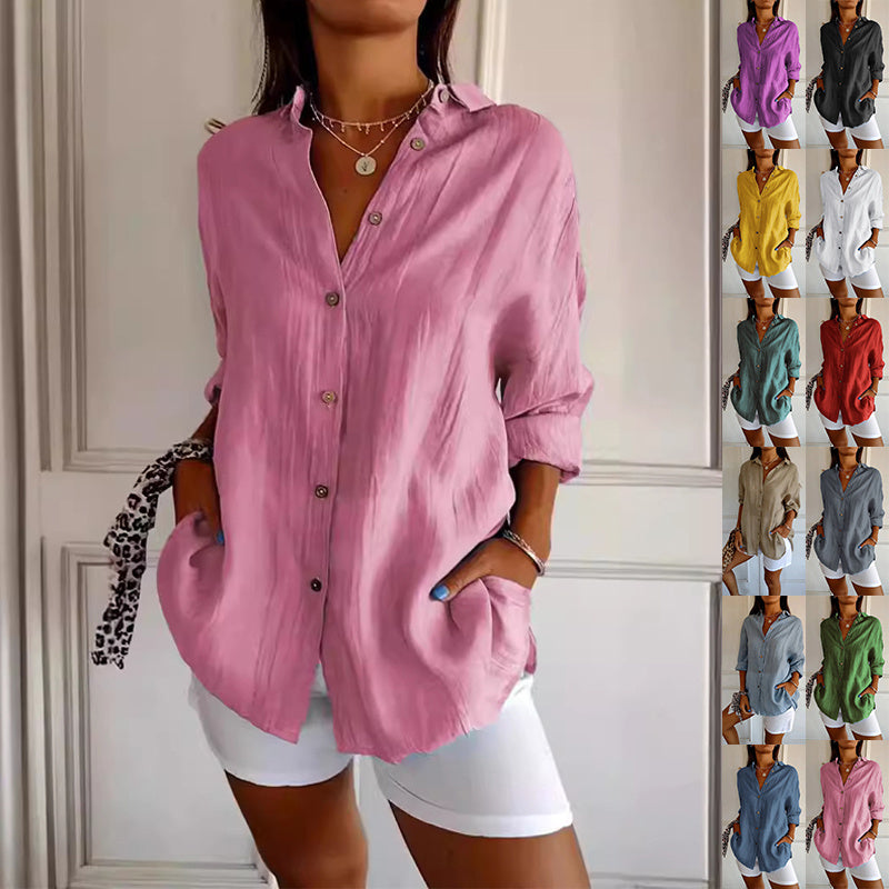 Chemise Plissée Femme à Col Revers