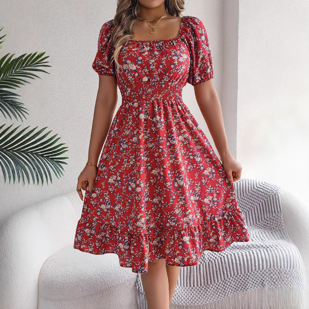 Robe d’Été Fleurie à Col Carré