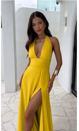 Robe Longue Sexy à Col V & Dos Nu