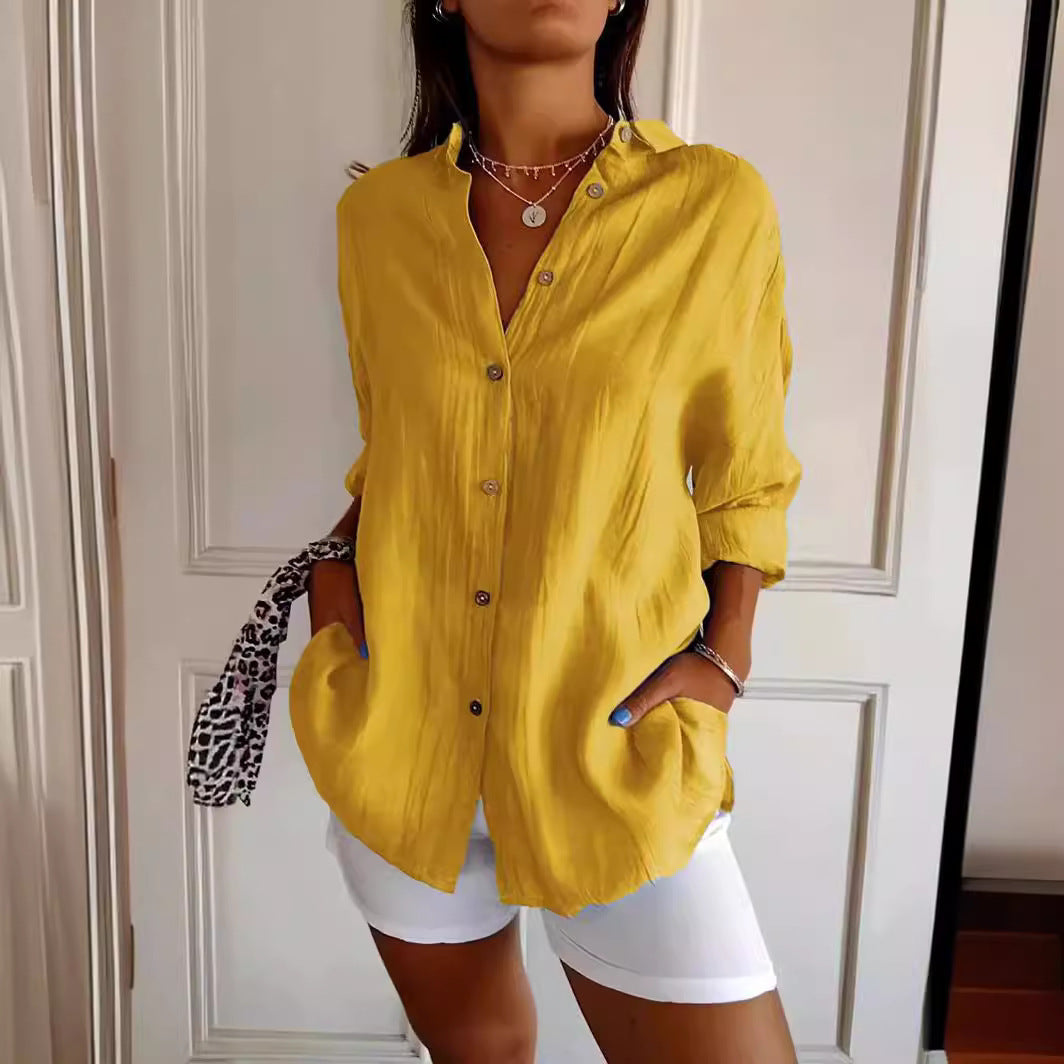 Chemise Plissée Femme à Col Revers