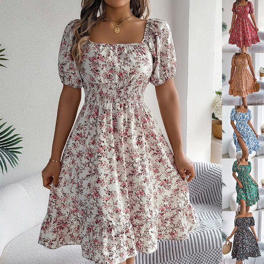 Robe d’Été Fleurie à Col Carré